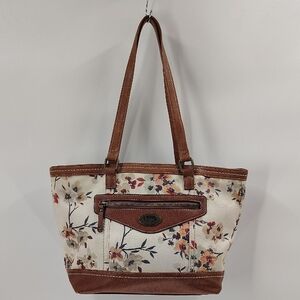B.O.C. Concepts Faux Leather Floral Shoulder Bag Brown Neural Colors Large